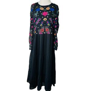 Desigual Dress L Large Women Embroidered black Long Sleeve NWT $239 VEST…